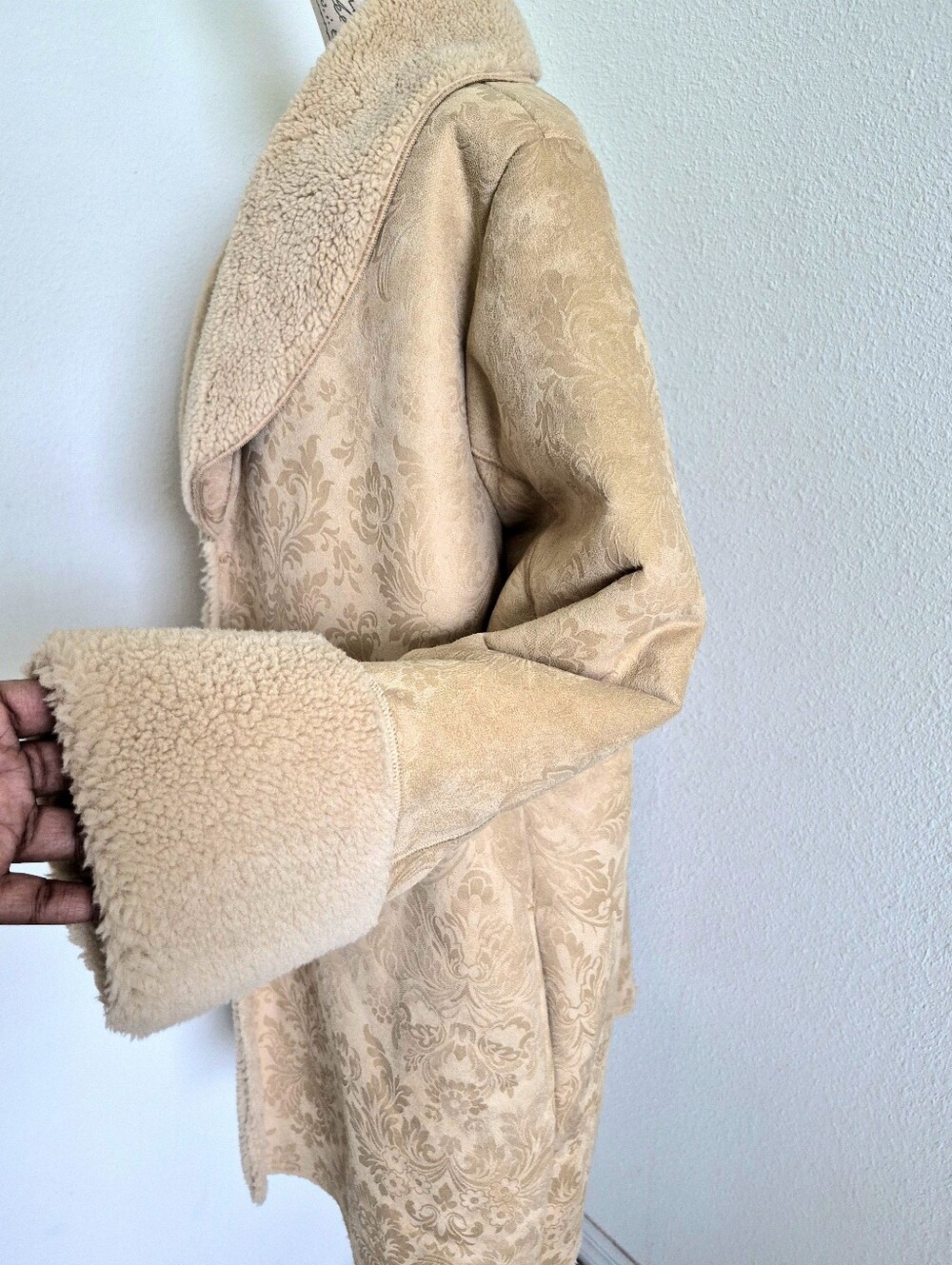 Soft Surroundings Misha Long Penny Lane Faux Suede Shearling Jacquard Coat 1X - Picture 11 of 16
